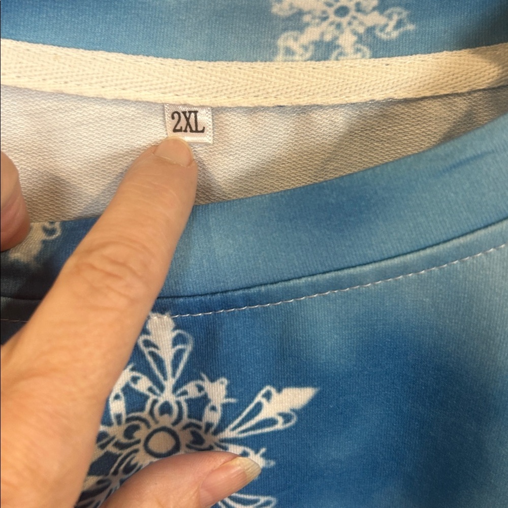 Snowman Christmas Holiday Long Sleeve Shirt Blue Snowflake Print 2XL Winter Top - Picture 3 of 8